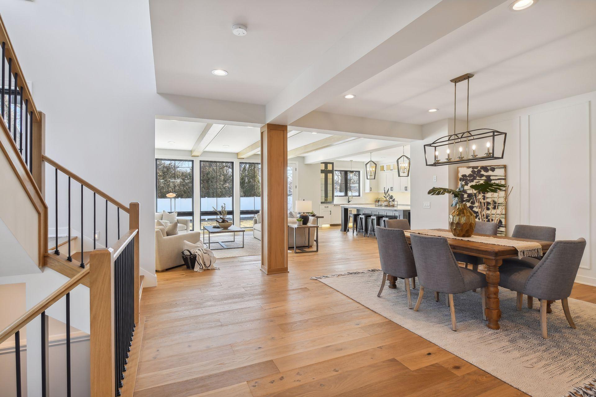 Natural white oak warms up the main floor