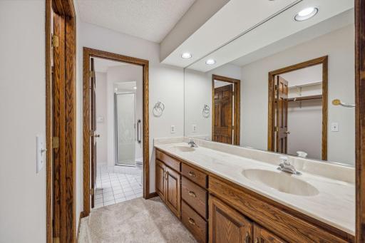 Dressing area has two sinks, and leads to walkin closet and full bath. No fogged mirrors while getting ready.