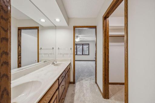 Just opposite sink area is convenient large walkin closet.