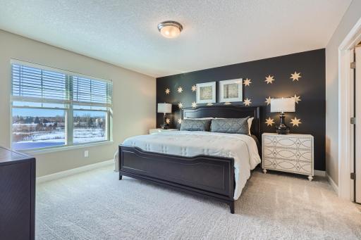Find your retreat in this stunning owner's suite. Enjoy the exclusivity of a private bath and huge walk-in closet. (Photo of decorated model, actual home finishes may vary slightly)