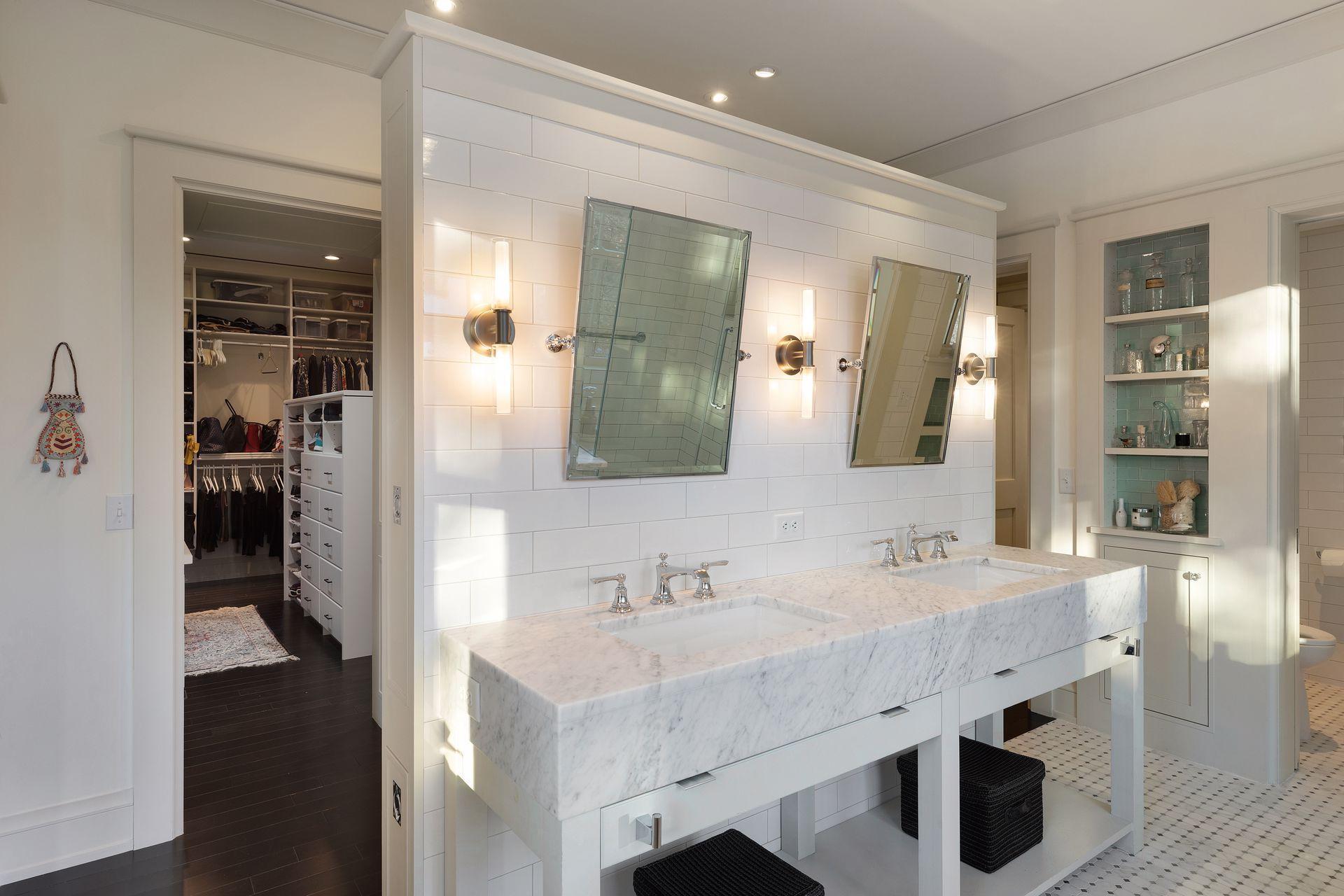 The generous walk-in closet is adjacent to the bath.