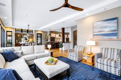Main level living with gorgeous engineered wood floors
