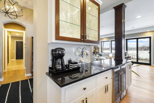 Coffee station and additional wine/beverage fridges make entertaining easy