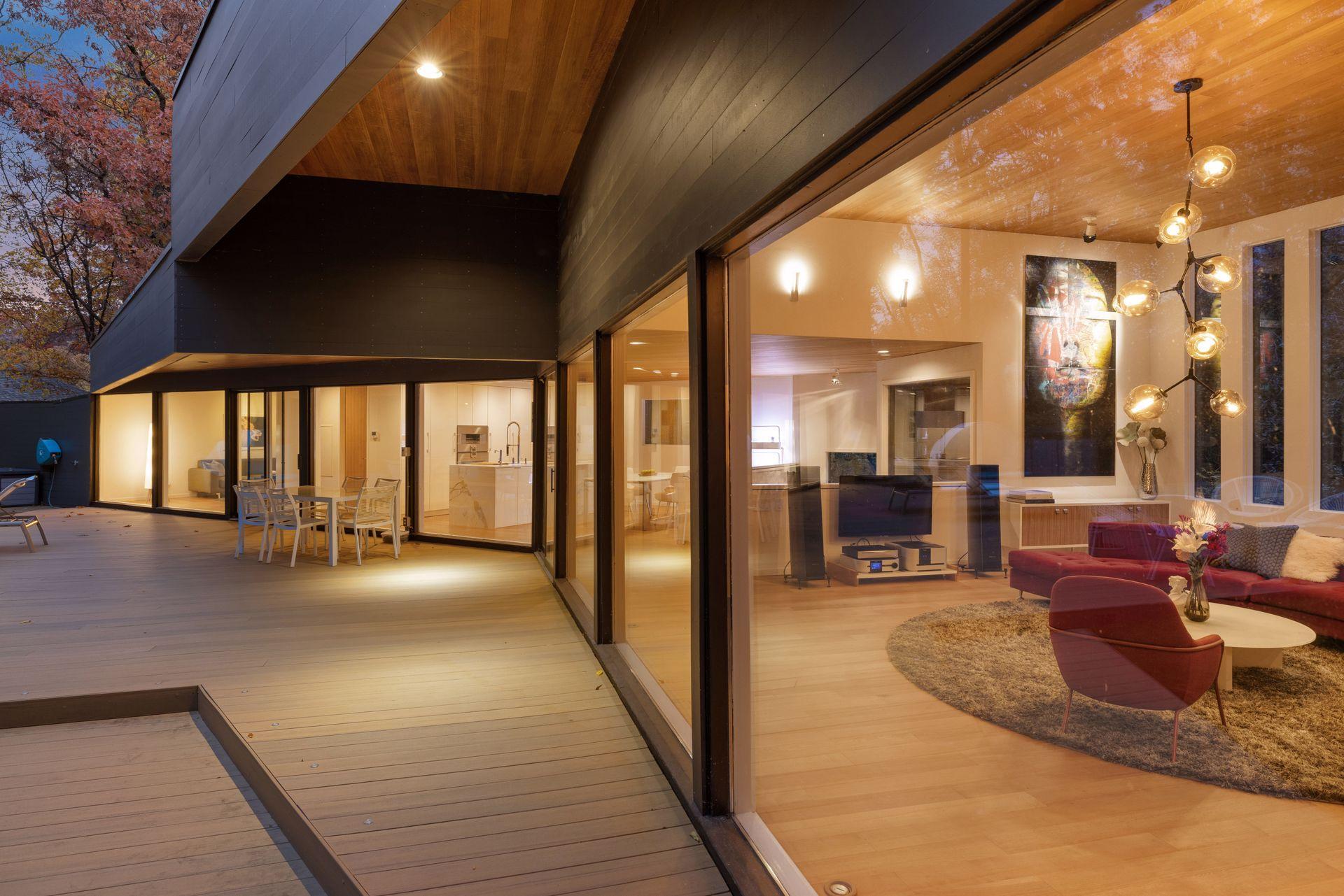 Newly renovated deck and wood ceiling