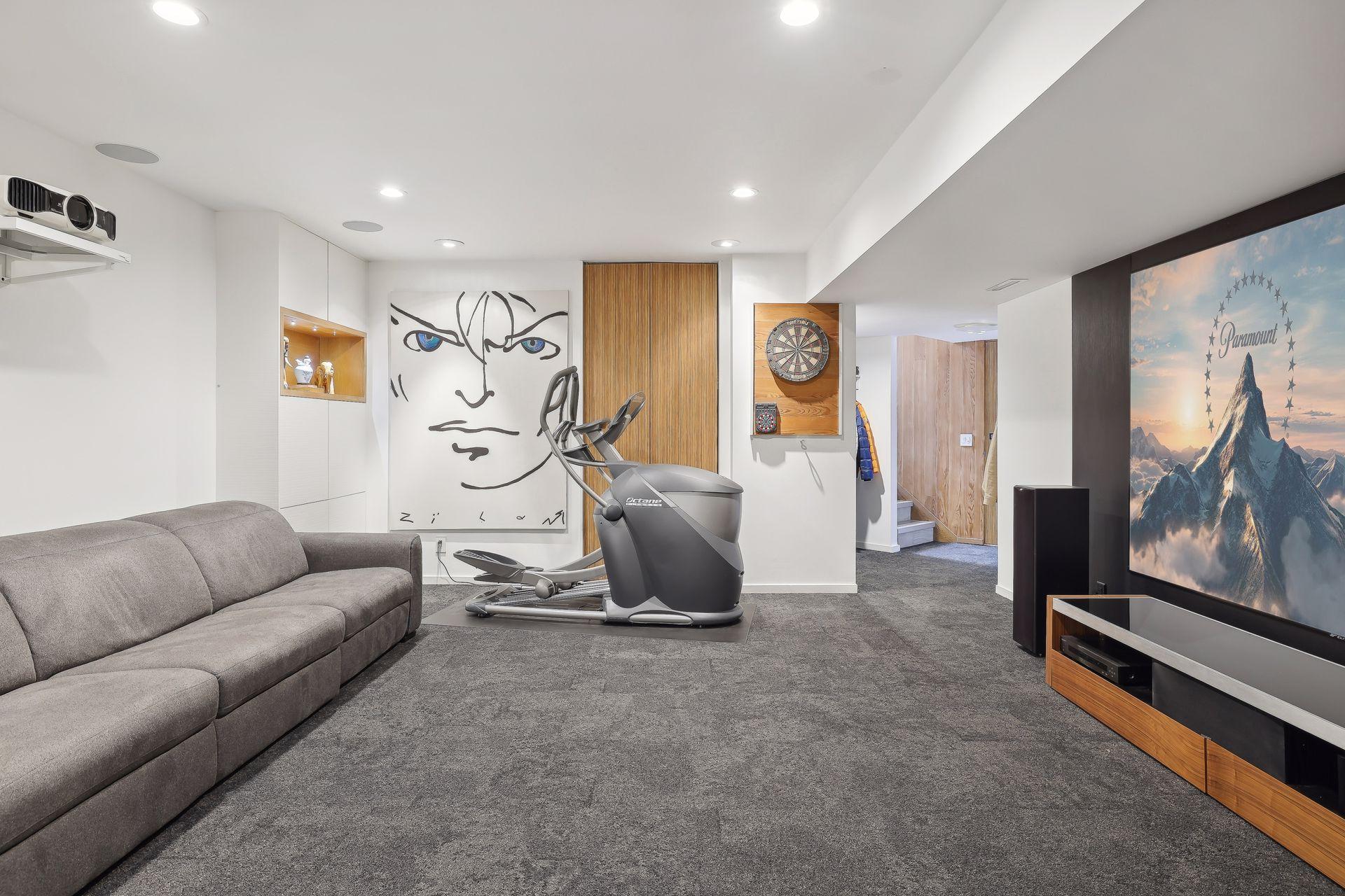 The lower level family room is a perfect multiuse space