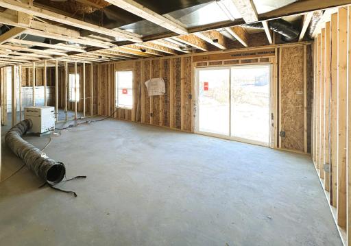 Pardon the mess! Home is currently under construction. Picture is of actual home. The basement family room will be finished and, as you can see, the walkout slider provides an abundance of natural light! Plus, the pond views!