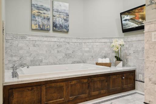 The jacuzzi tub is wired with a TV as well. Perfect ladies for your favorite show and some bubbles as a retreat in the evening. Fabulous!