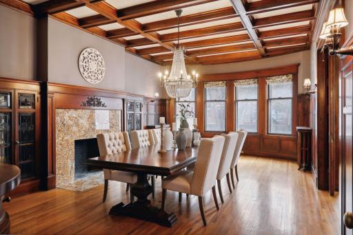 Gorgeous Wood Box Beam Ceilings in this home and sophistication and are architectural stunning