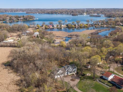 Aerial view shows the Tonka Bay docks just steps away