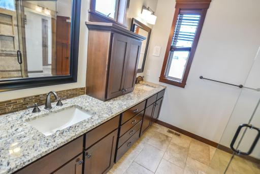 Dual sinks in the built-in vanity.