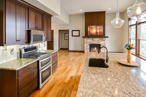 The kitchen area flows into the living area.