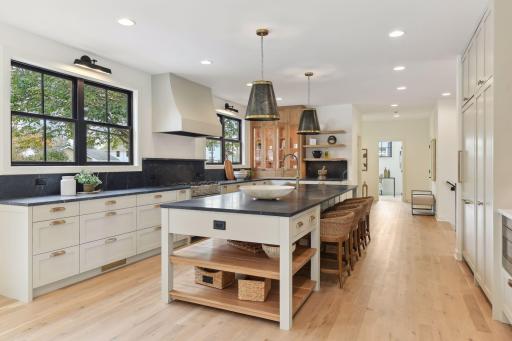 12 ft Center Kitchen Island with Soapstone Countertops Throughout