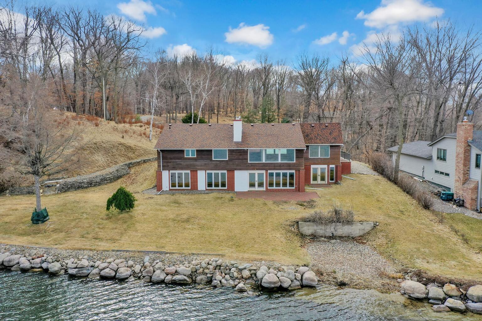 Stone wrapped shore line.