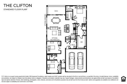 Clifton floorplan, 3 bedrooms, 2 bathrooms, and 2 car garage.