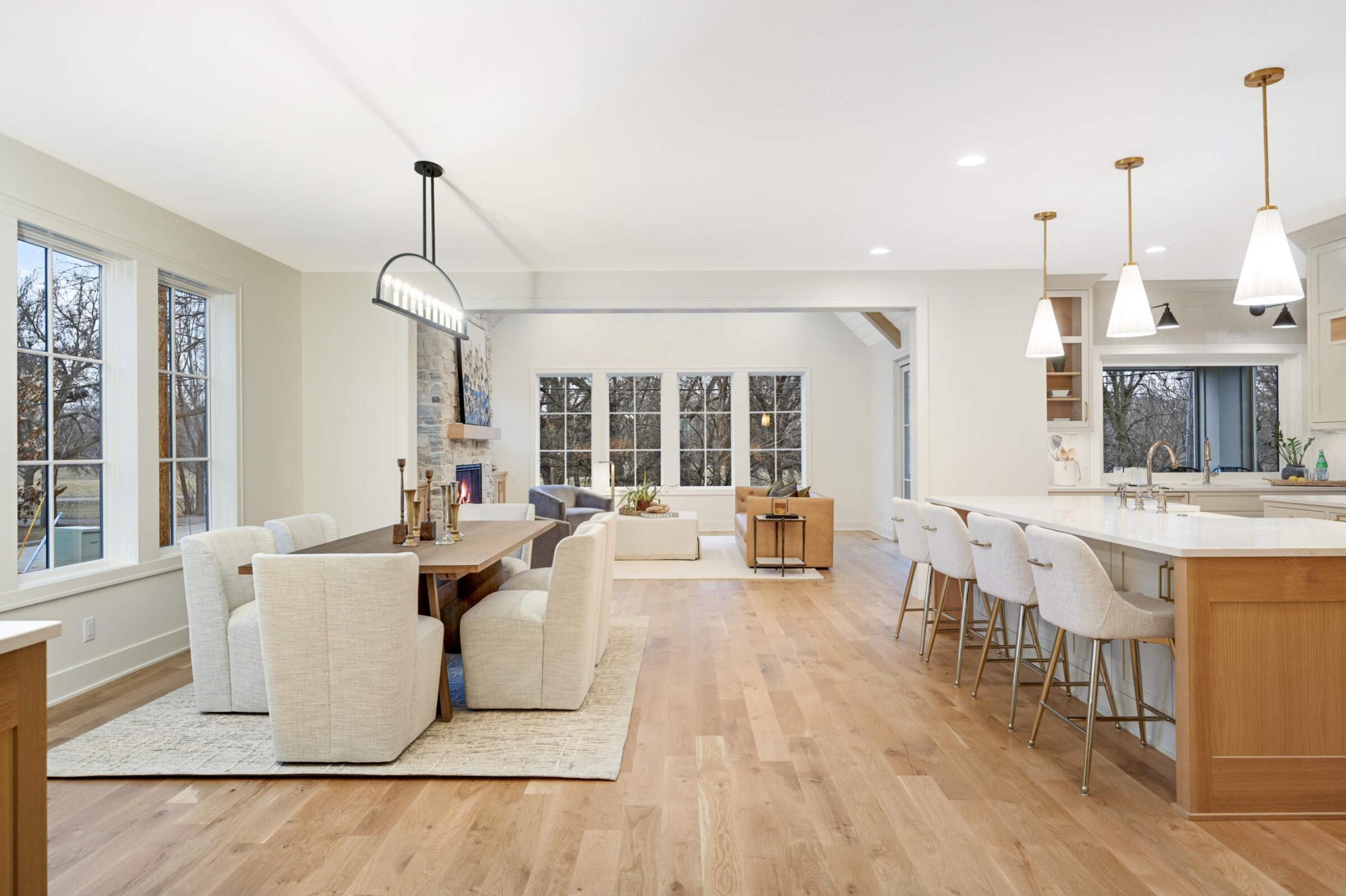 Kitchen, dining room and family room all open to each other and are perfect for entertaining