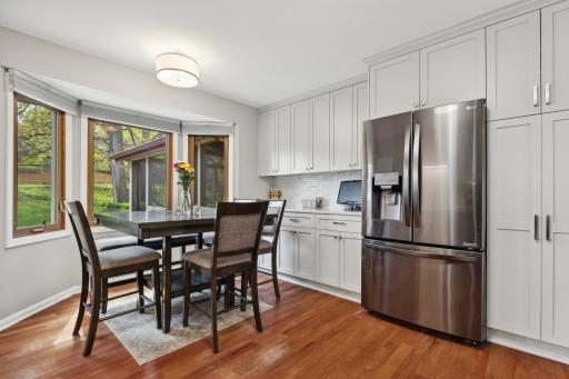 Stainless steel appliances and lots of cabinets