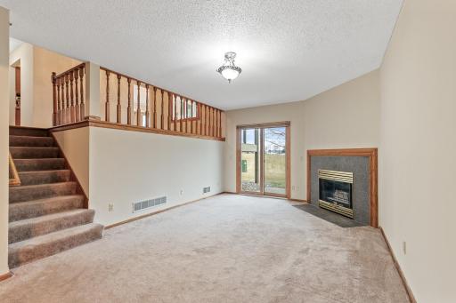 Lower level family room features a gas fireplace and walk-out to the back yard patio.