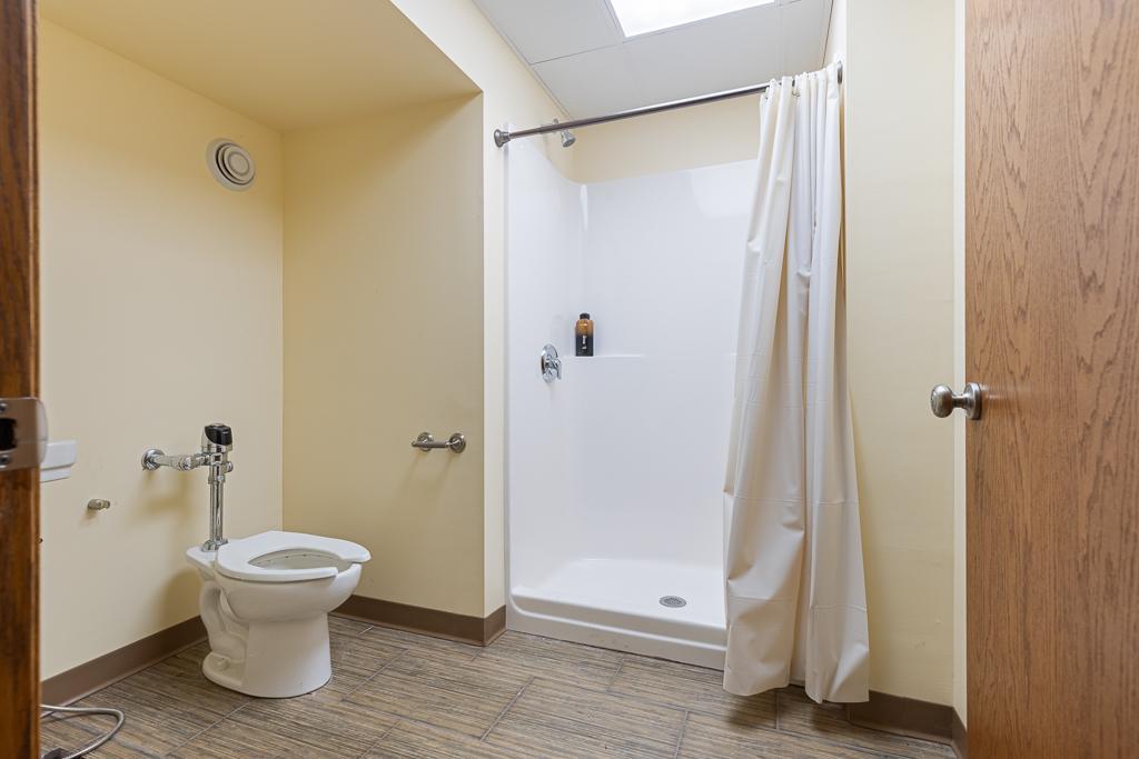 The basement has a 3/4 bathroom for employees