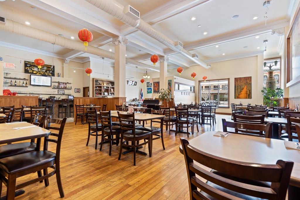 A massive floor space for dining - keep the table settings the same or switch it up! There's plenty of room to play with the design