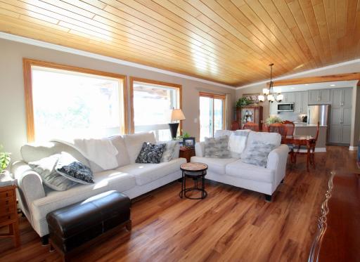 1892 Highway 11 E International Falls, MN 56649
Open concept living room with wood burning fireplace and panoramic views of Rainy Lake.
