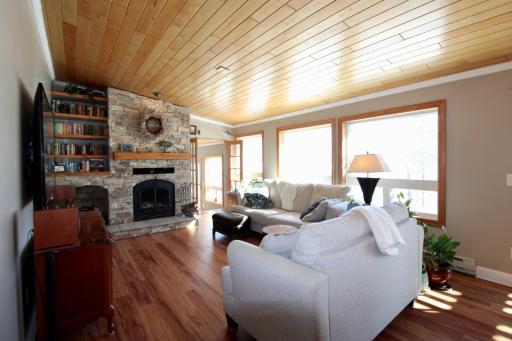 1892 Highway 11 E International Falls, MN 56649
Open concept living room with wood burning fireplace and panoramic views of Rainy Lake.