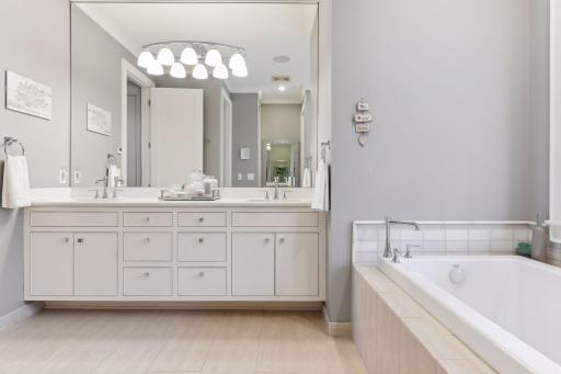 Dual bath sinks and a spacious soaking tub.