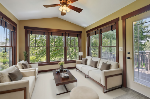Enjoy morning coffee or evening cocktails in this West-facing sunroom bathed in natural light! Easy access via the attached deck to the well landscaped backyard. *Virtually staged to show design options.