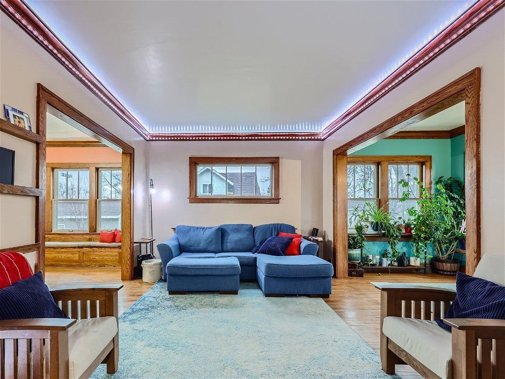 Open layout. Main floor has original wood floors.