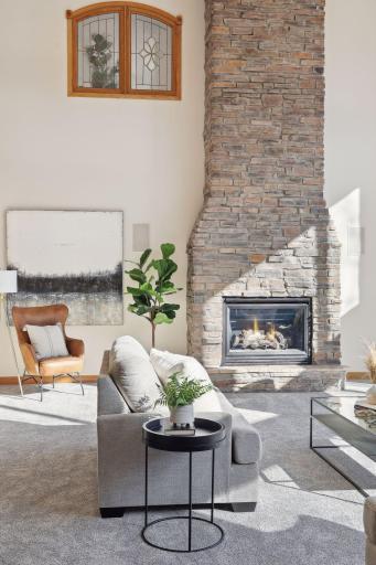 2 Story Great Room w/Stacked Stone Fireplace