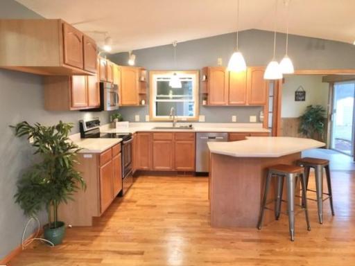 Photo for 5100 Camden Road, Baxter, MN 56425 - Listing #6487386 Another view of the kitchen. Lots of room for that big stainless steel refrigerator. There is a water hose already in place and ready to connect to your refrigerator.