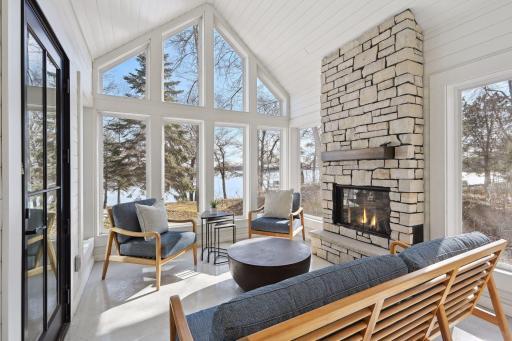 Screen porch gas fireplace