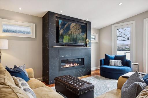 Enjoy views of the lake while you sit by the fire.