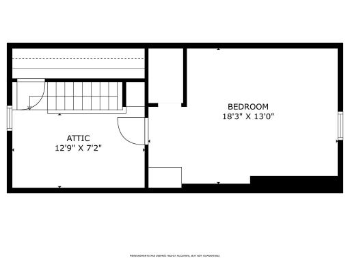 Upper level floorplan. The area marked attic is actually a usable space that is adjacent to the upper bedroom.