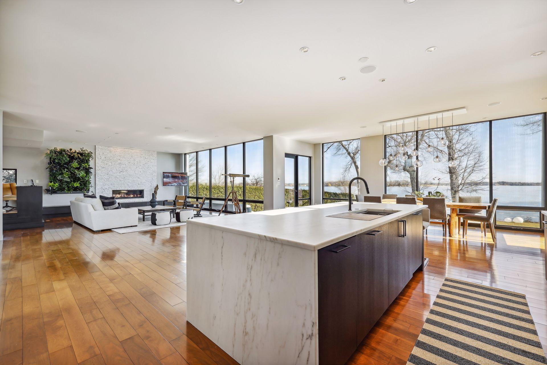 Clean lines with marble waterfall