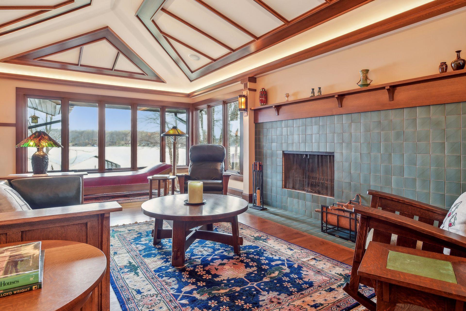 Living room with walls of glass