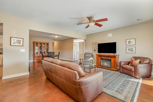 Lower level living room opens up to the backyard oasis.