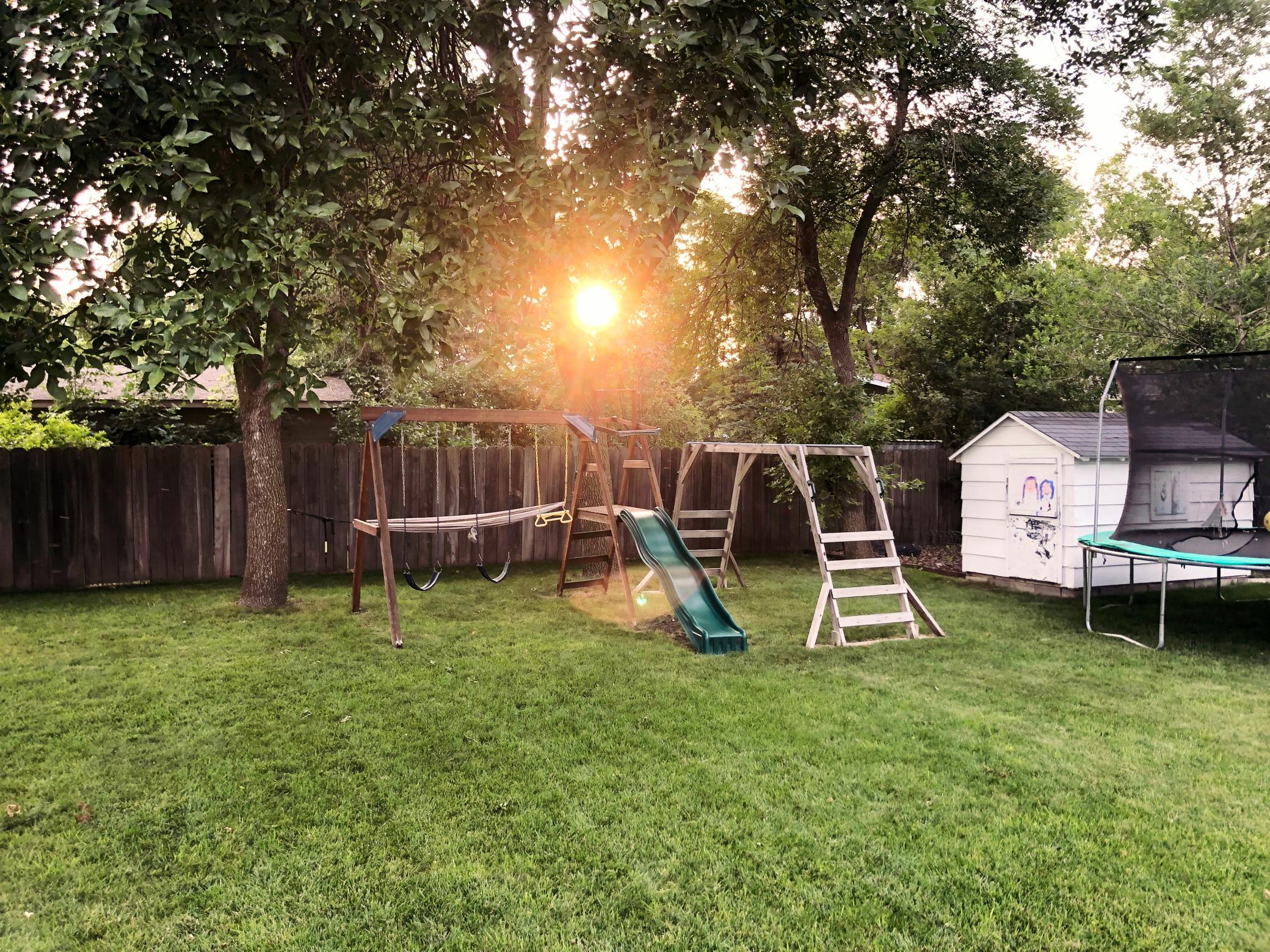Large private fenced backyard