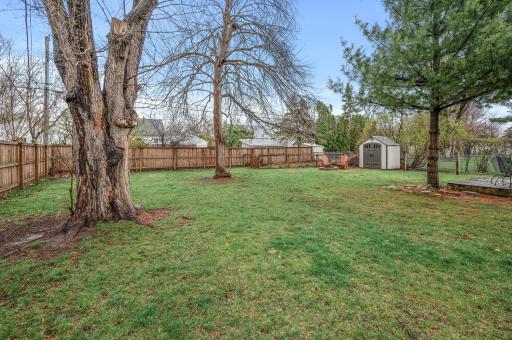 Mature trees and open area for shad and sun. A fire pit area for your enjoyment as well as a large deck for entertaining or relaxation.