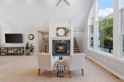 Gas fireplace w/ granite surround and enameled mantel