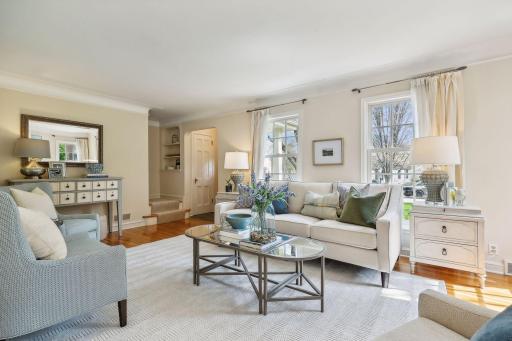 Sun splashed receiving room makes a beautiful first impression.