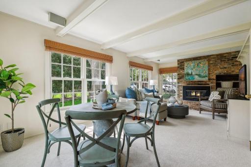 Delightful main floor family room with 2nd woodburning fireplace.