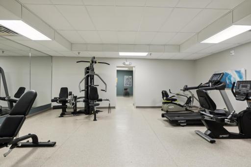Get in shape with the new gym equipment in the lower level across from the community laundry room.
