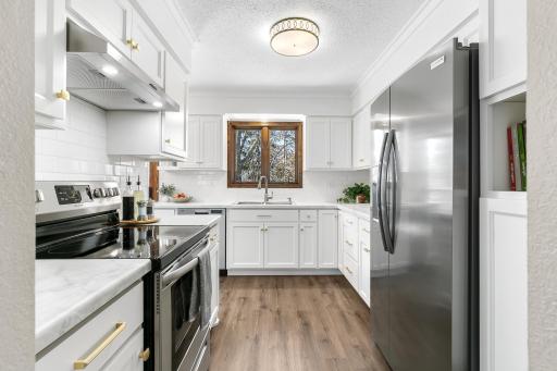 Stainless steel appliances add a modern touch to this kitchen.
