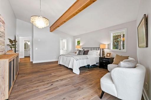 Vaulted ceilings with exposed beam wrapped in rustic alder