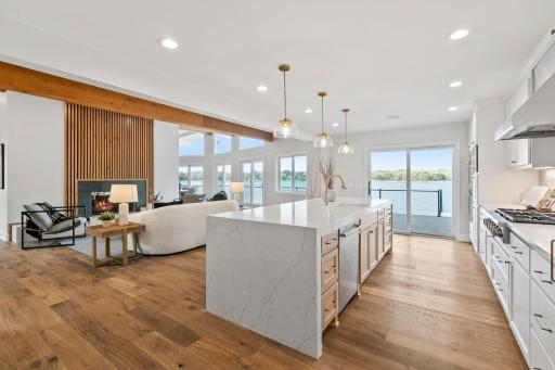 Vaulted ceilings with exposed beam wrapped in rustic alder & amazing views!