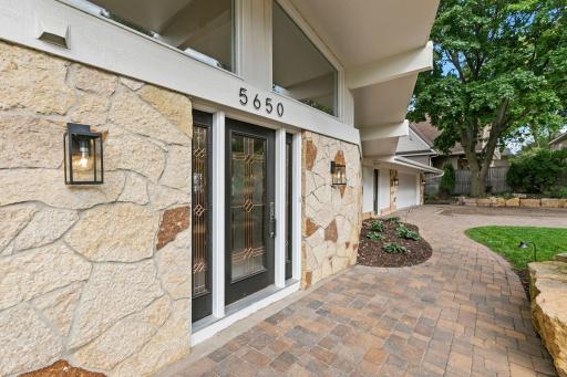 Decorative glass entry door with sidelights