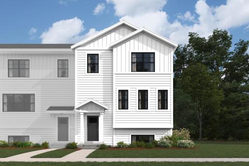 Schulz Elevation front view END UNIT! Stunning white exterior and black exterior windows and front door.