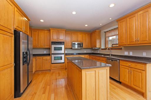 The kitchen has a great amount of storage and counter space.