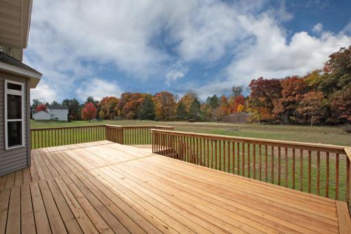 The huge deck ready for entertaining or relaxing. This photo was taken in the late fall of 2023.