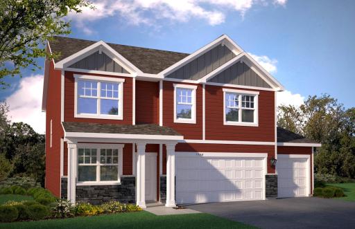 New home architecture at its best! This rendering of The Holcombe displays what will be a warm and welcoming introduction to your new home for friends and family alike. Photo of rendering, colors & options will vary.